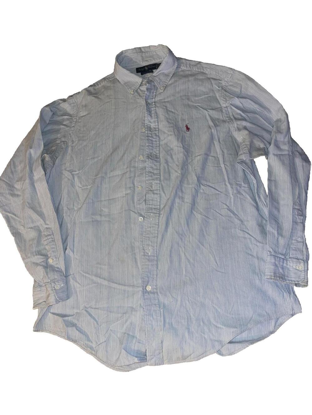 Polo Ralph Lauren Button Long Sleeve Blue Pinstripe Pony XL